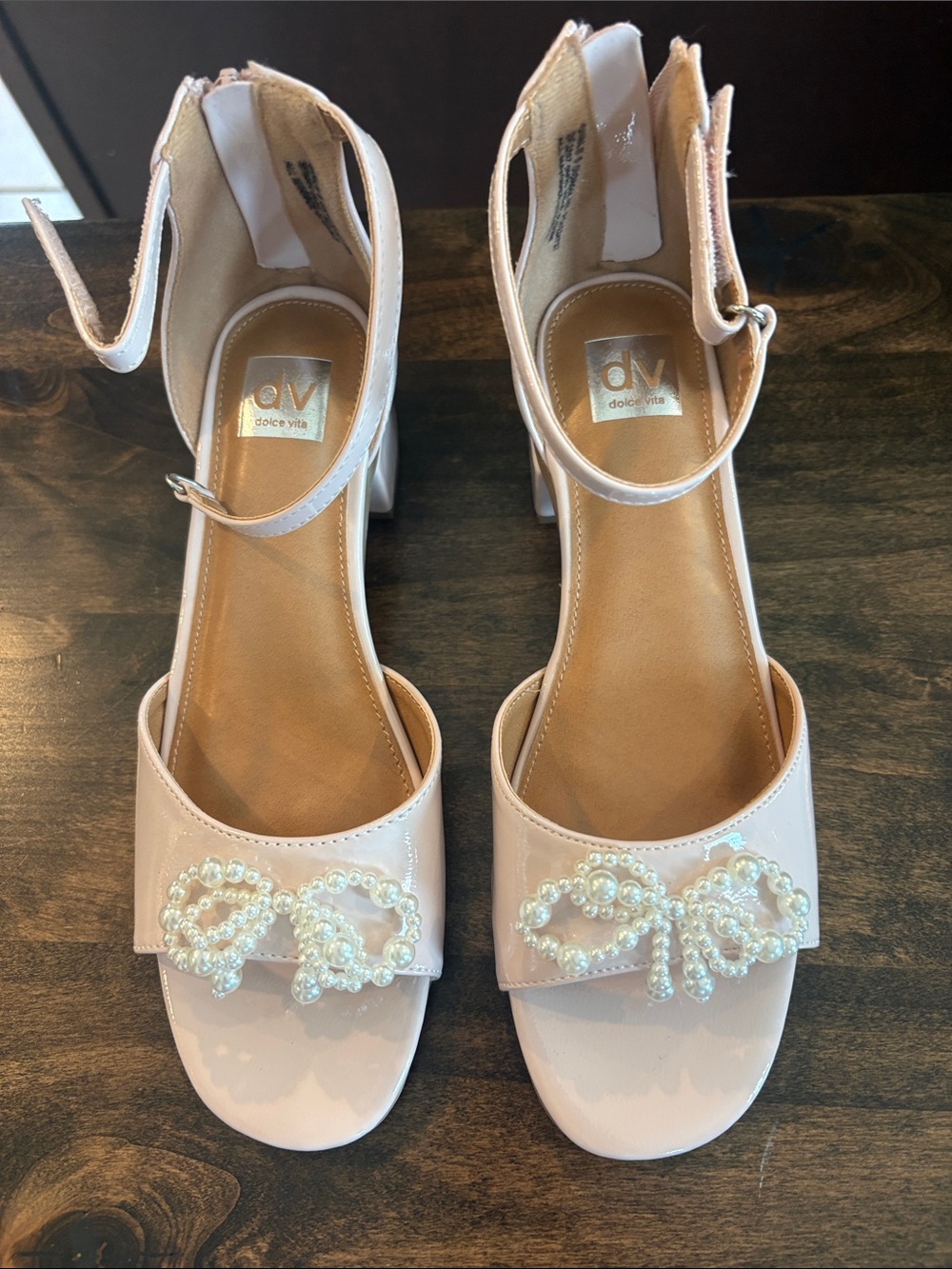 Girls Dolce Vita Giorgia Pink Block-Heel Sandals w/ Pearl Bows - NIB, size 5